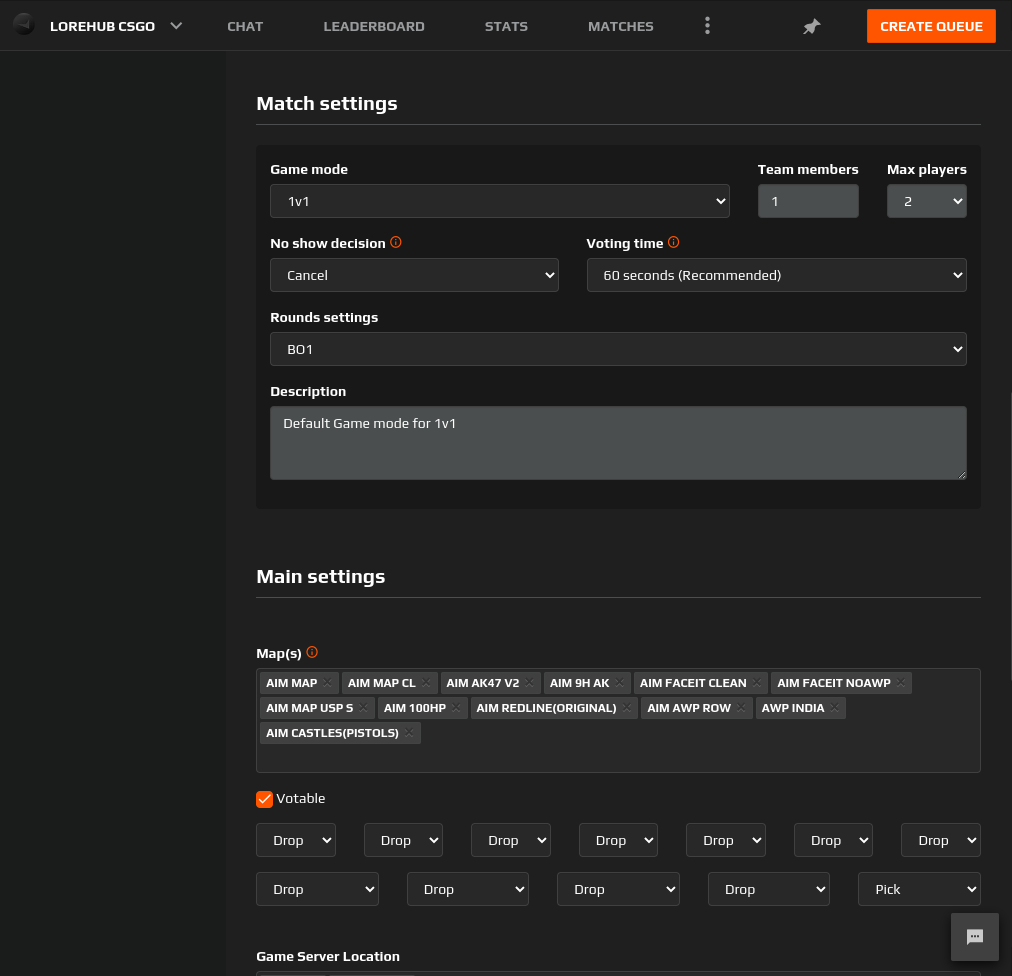 Queue and Match Settings