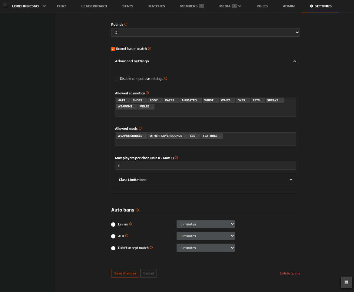 Queue and Match Settings